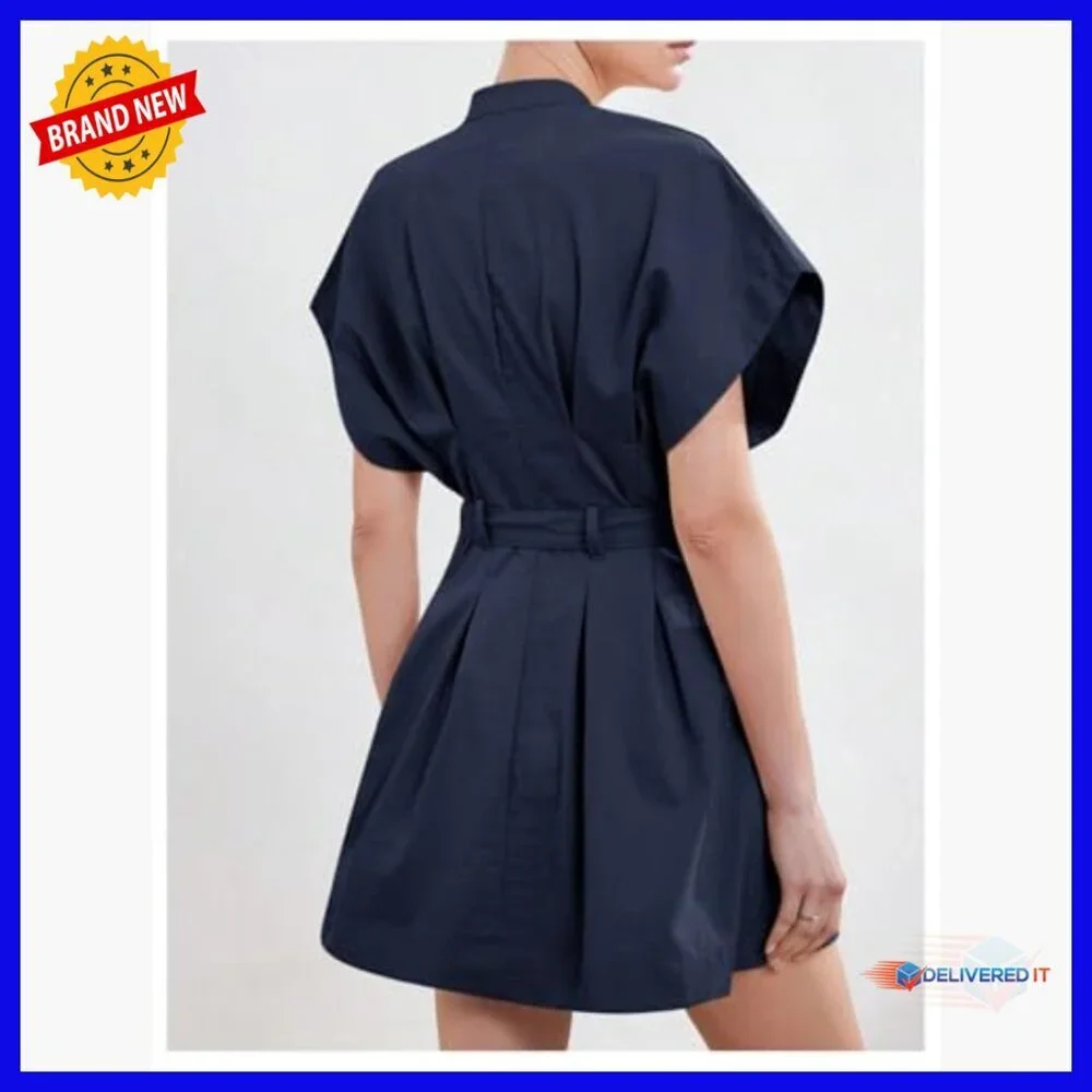 Cap Sleeve Mini Dress A-Line Work Business Casual with Belt